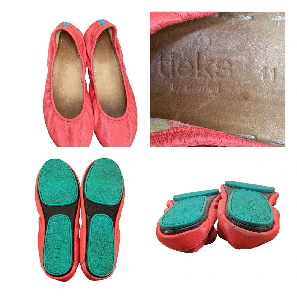 Tieks by Gavrieli Coral Leather Ballet Flats Foldable Shoes Women's Size 11